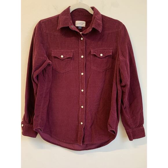 Universal Thread Women’s Shirt Button Down Long Sleeve Corduroy Burgundy - Picture 2 of 10